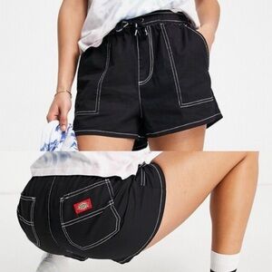 Dickies elastic tie string waist Shorts women’s black SZ Large board shorts EUC